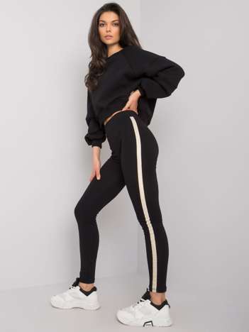 Black cotton leggings with stripes Lea RUE PARIS