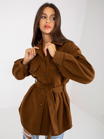 Brown women's one size outerwear shirt with binding