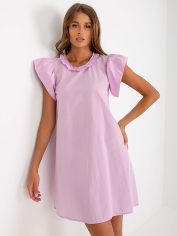 Light Purple Cotton Short Sleeve Dress