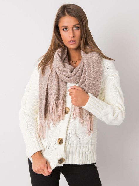 Beige and pink scarf with fringes