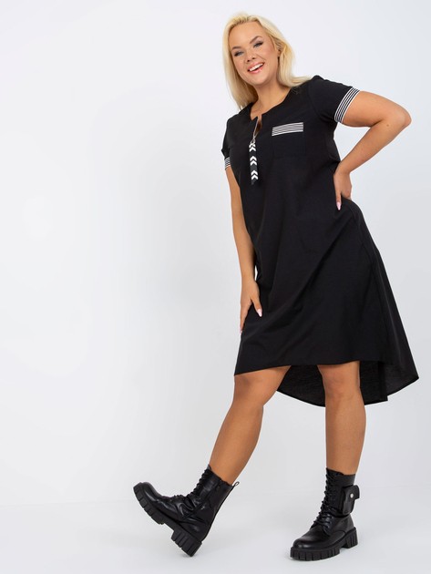 Black Cotton Plus Size Short Sleeve Dress 