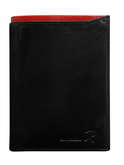 Black Leather Men's Wallet with Red Module