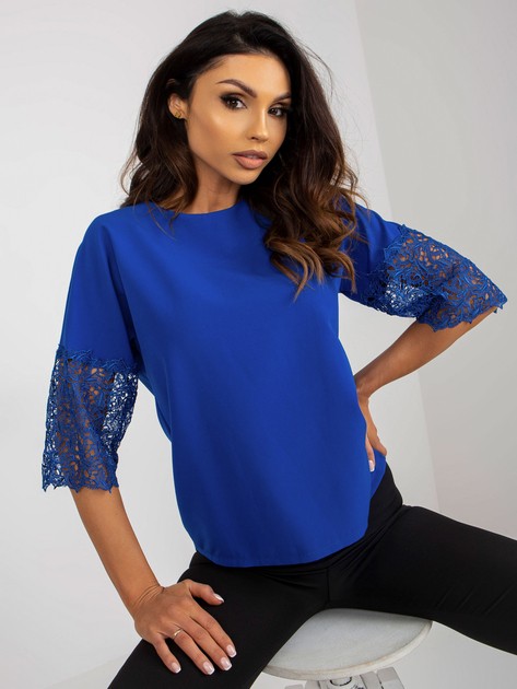 Cobalt Formal Blouse with Lace at the Sleeves