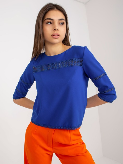 Cobalt Short Formal Blouse with 3/4 Sleeves 