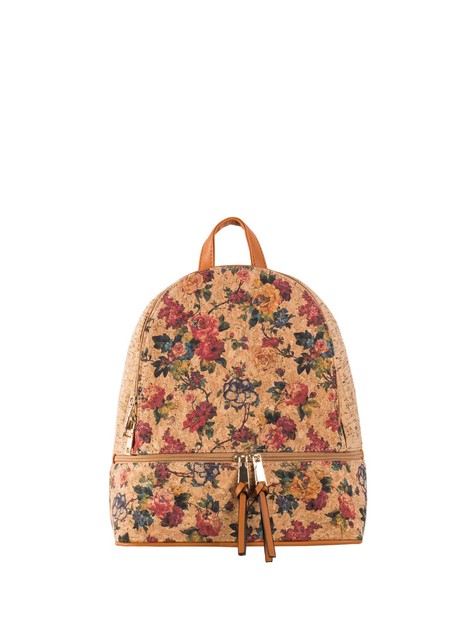 Light Brown Vintage Backpack with Floral Pattern 