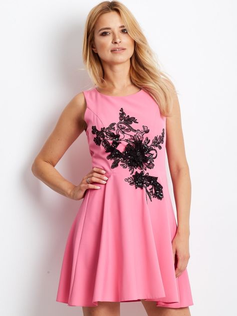 Pink dress with plant applique