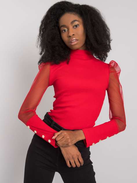 Red blouse for women with turtleneck Donnah RUE PARIS