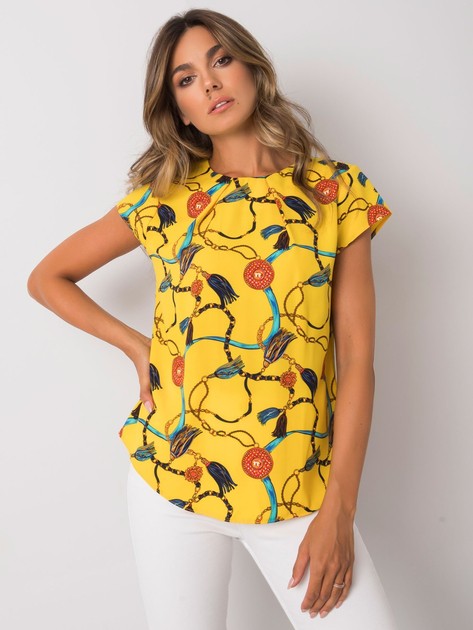Yellow blouse with print and short sleeves Aleena RUE PARIS 